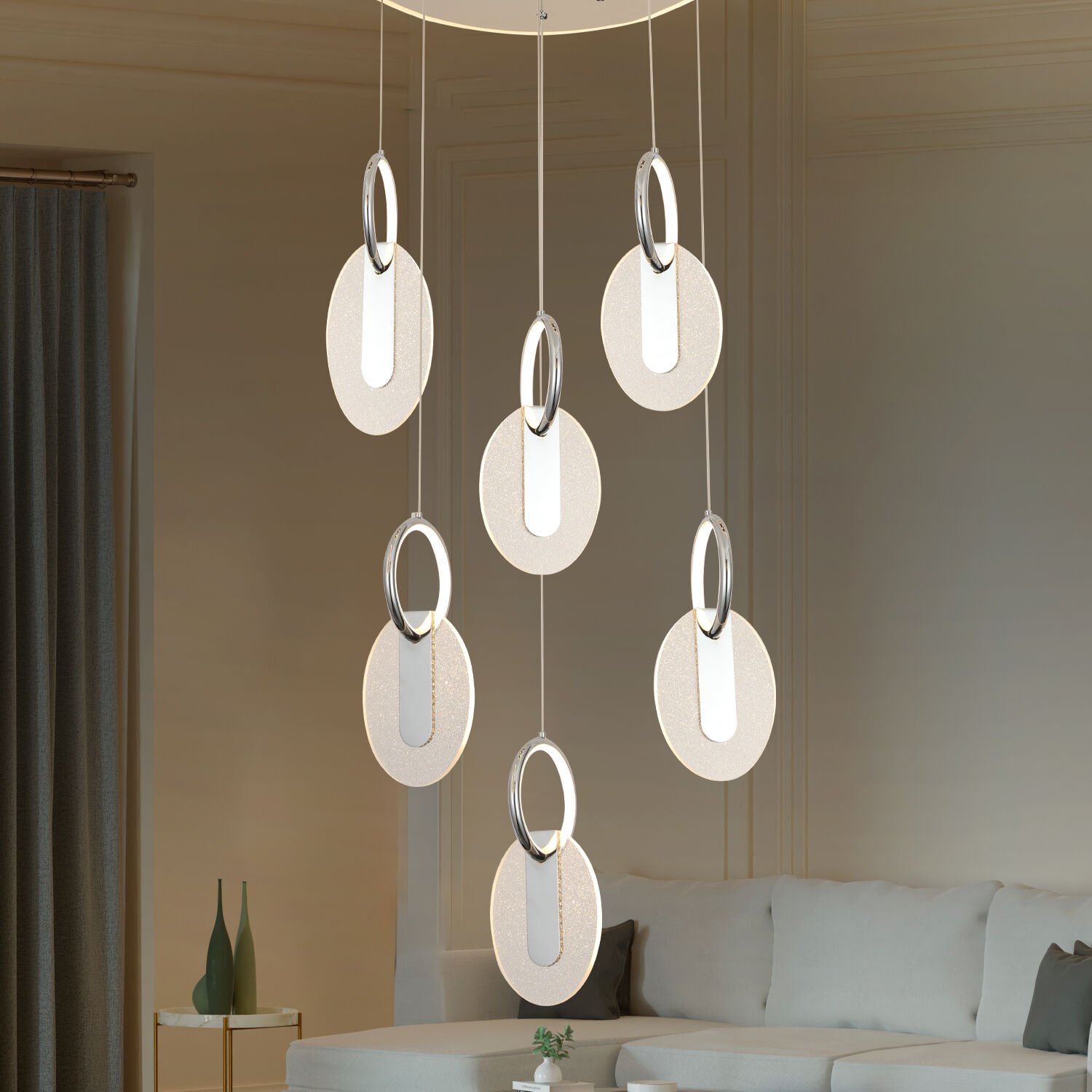 Enola 6 lı Yuvarlak 107 watt Ledli Modern Tasarım Oturma Odası Salon Avize