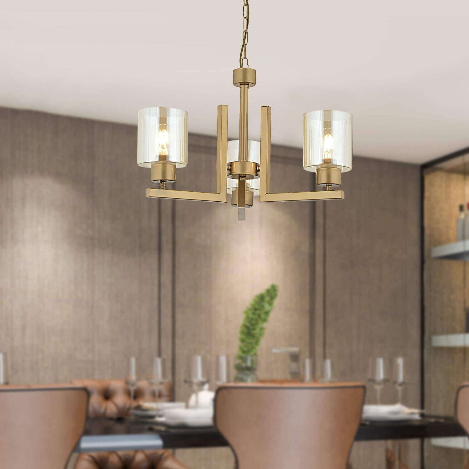 Tasse 3 Lü Eskitme Boyalı Avize Bal Camlı Modern Genç Odası Yatak Odası Salon Avize