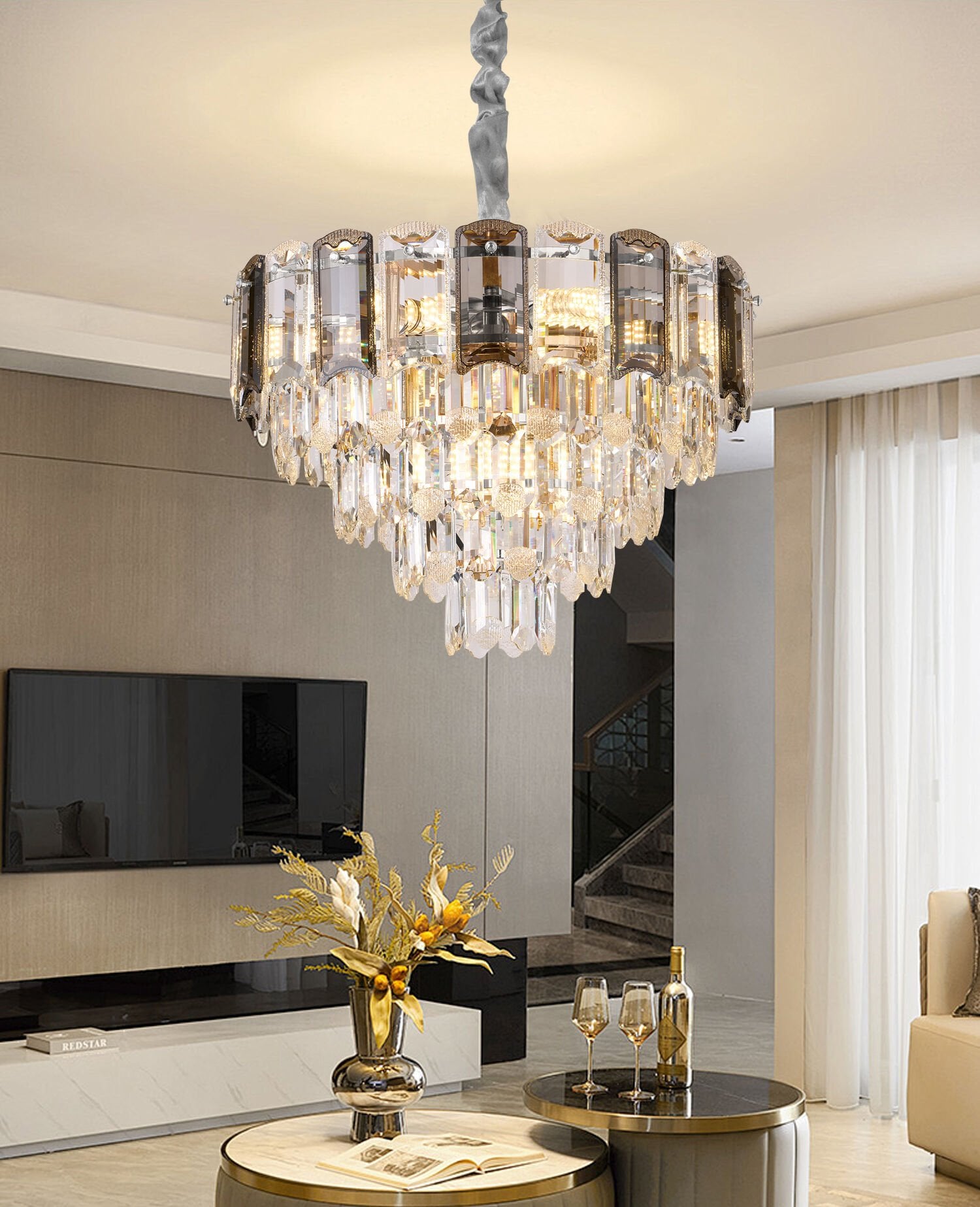 Colın 50'Lik Krom Kaplamalı Kristalli Avize