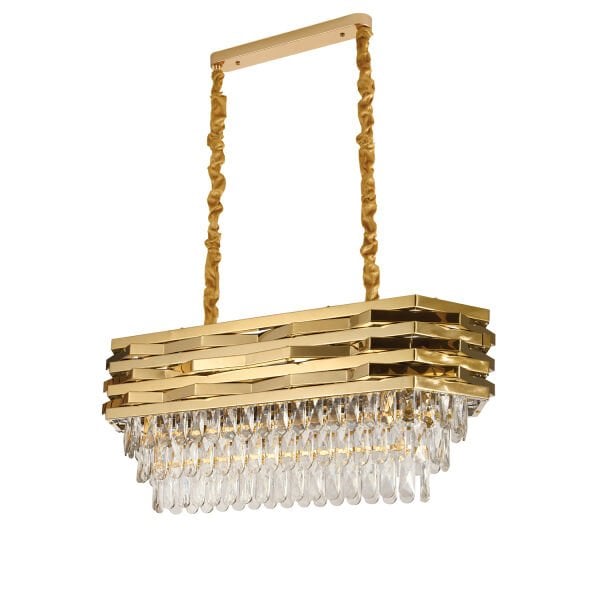 Corde 80'Lik Yemek Masası Sıralı Gold Kaplamalı Kristal Avize