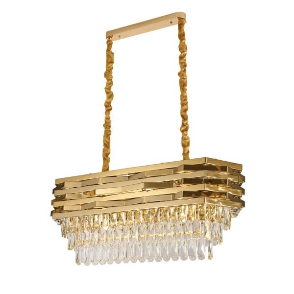 Corde 80'Lik Yemek Masası Sıralı Gold Kaplamalı Kristal Avize