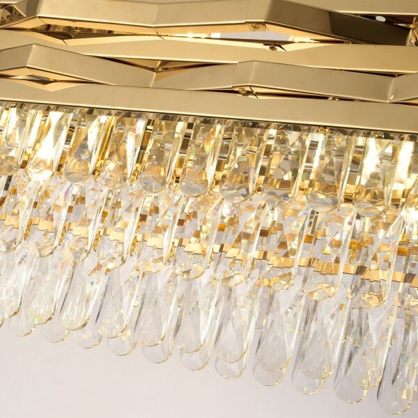 Corde 80'Lik Yemek Masası Sıralı Gold Kaplamalı Kristal Avize