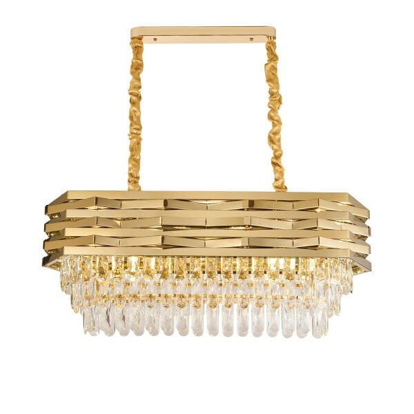 Corde 80'Lik Yemek Masası Sıralı Gold Kaplamalı Kristal Avize