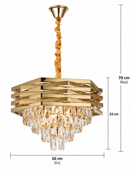Corde 50'Lik Gold Kaplamalı Kristal Avize
