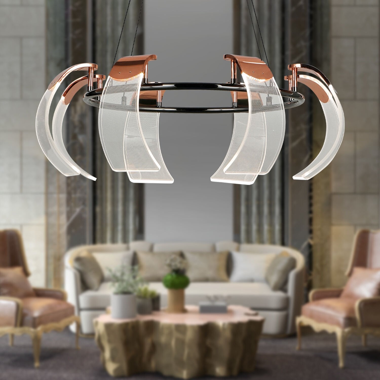 Karlos 8 li Yuvarlak 11 watt Ledli Modern Tasarım Oturma Odası Salon Sarkıt Avize