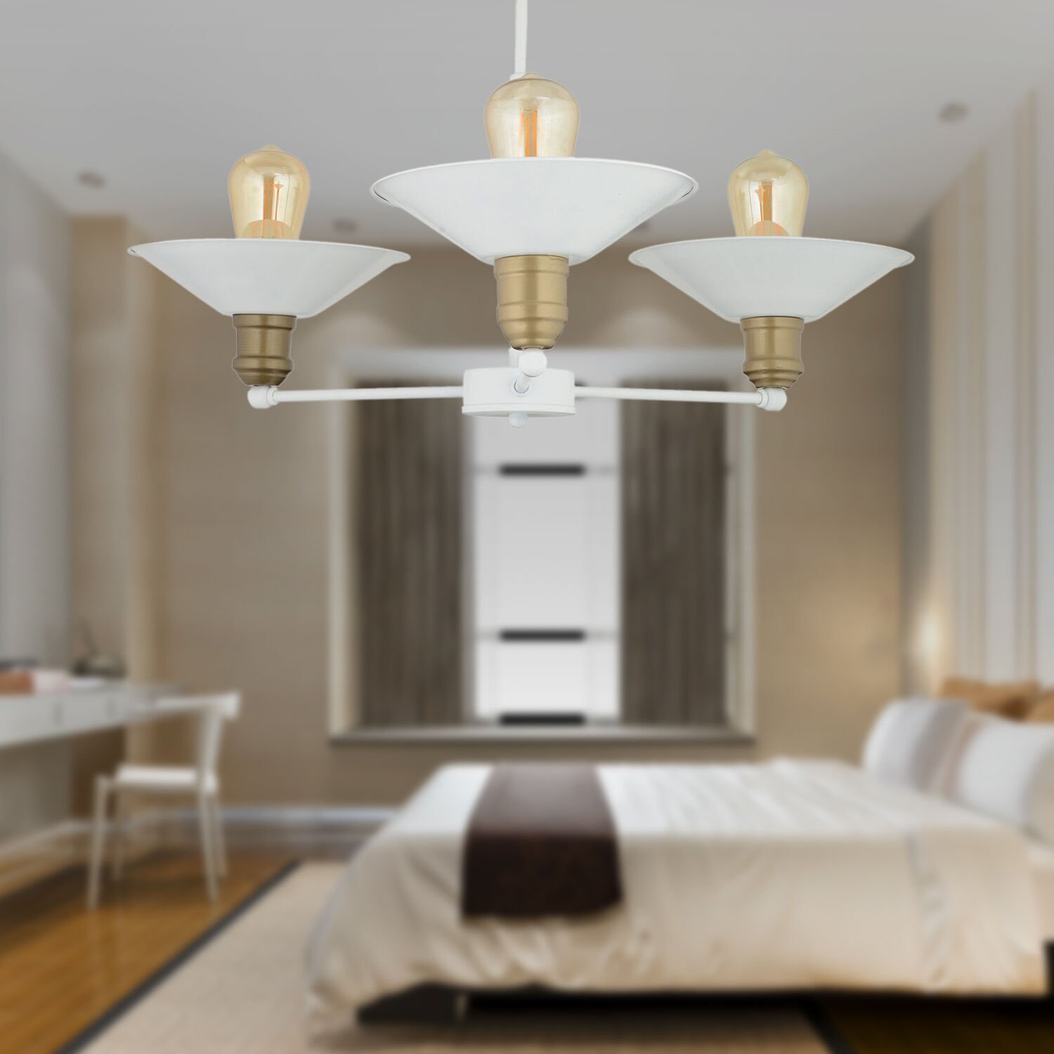 Yanko 3 Lü Beyaz Eskitme Yukarı Bakar Modern Sarkıt Genç OdasıYatak odası Salon Avize