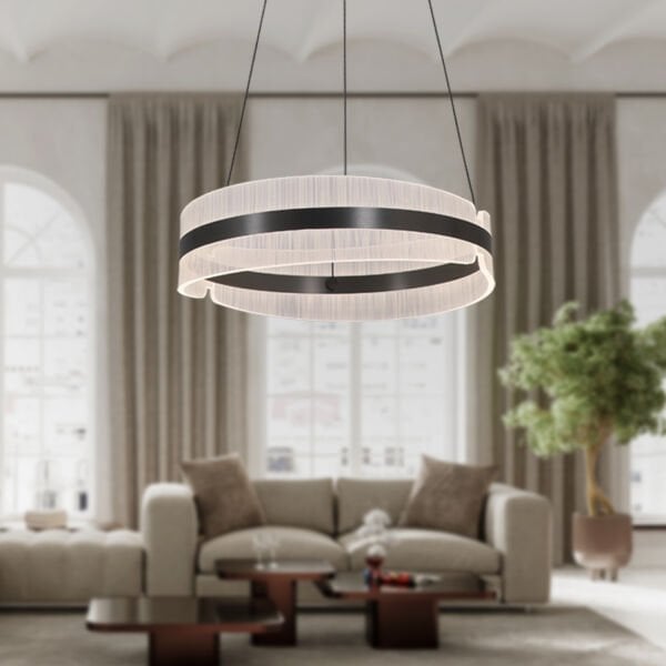 Ecrin 40'lık Yuvarlak Siyah 57 Watt Ledli Modern Tasarım Mutfak Salon Avize