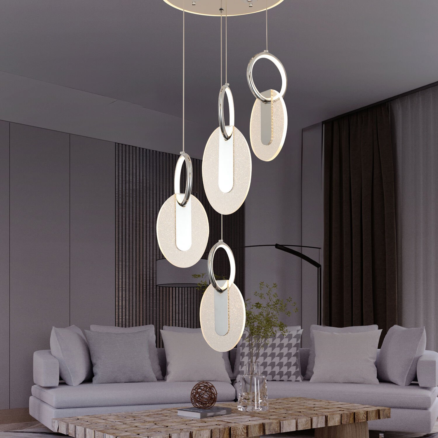 Enola 4 lü Yuvarlak 79 watt Ledli Modern Tasarım Oturma Odası Salon Avize