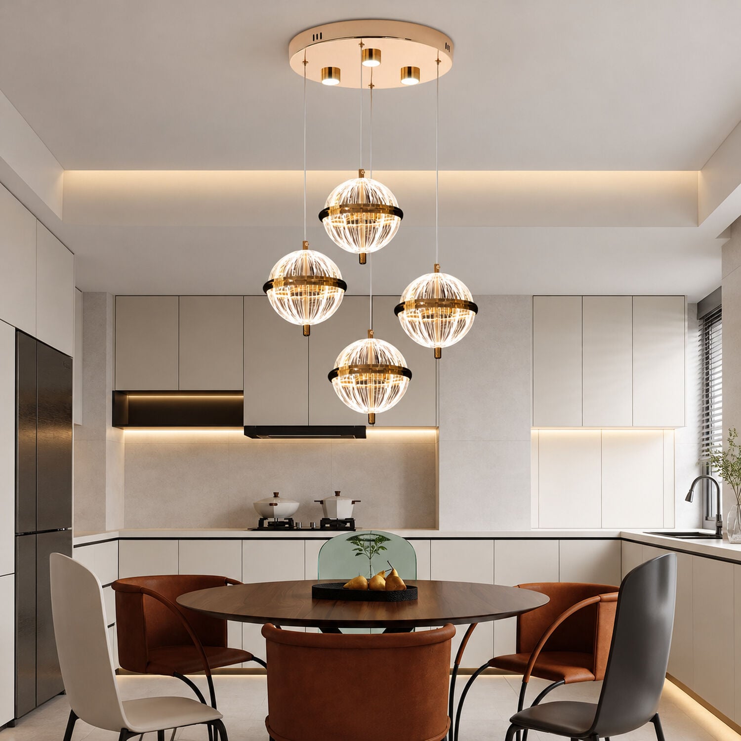 Barkın 4'Lü 24 Watt Yuvarlak Gold Ledli Modern Salon Avize