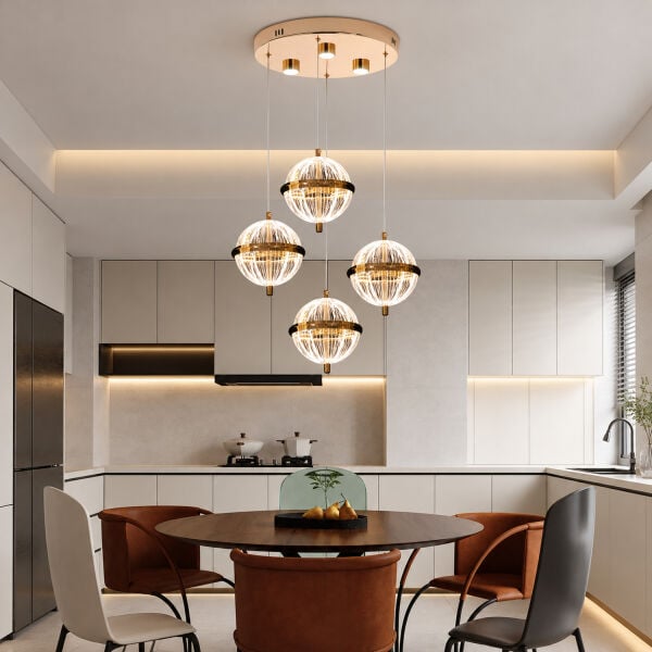 Barkın 4'Lü 24 Watt Yuvarlak Gold Ledli Modern Salon Avize