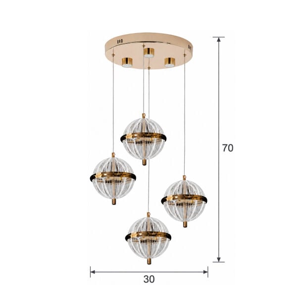 Barkın 4'Lü 24 Watt Yuvarlak Gold Ledli Modern Salon Avize