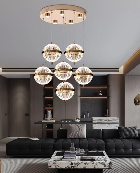 Barkın 6'Lı 40 Watt Yuvarlak Gold Ledli Modern Salon Avize