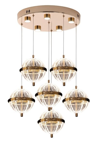 Barkın 6'Lı 40 Watt Yuvarlak Gold Ledli Modern Salon Avize