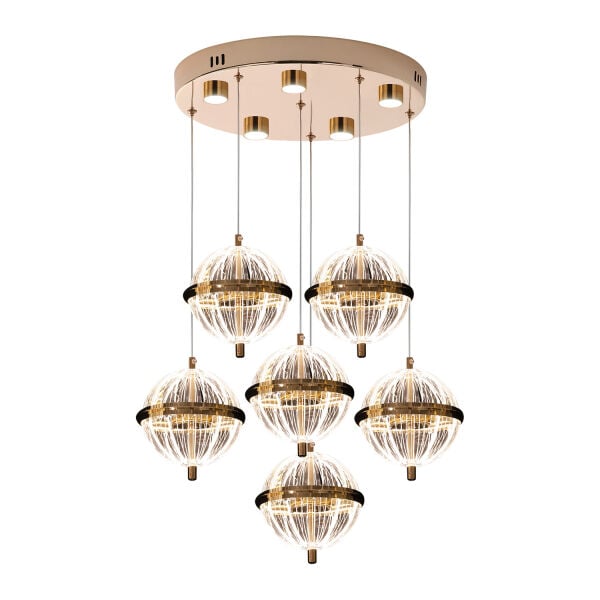 Barkın 6'Lı 40 Watt Yuvarlak Gold Ledli Modern Salon Avize