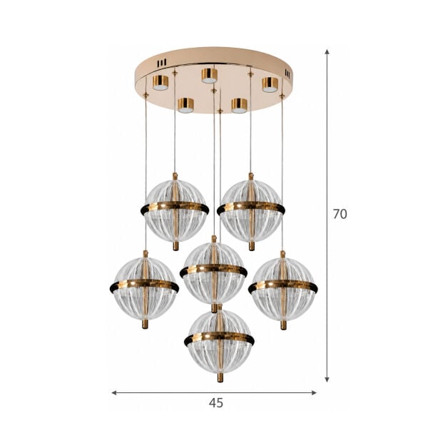 Barkın 6'Lı 40 Watt Yuvarlak Gold Ledli Modern Salon Avize