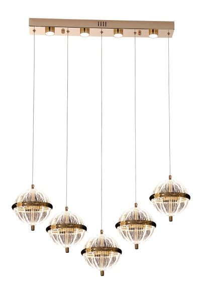Barkın 5'Li 37 Watt Sıralı Gold Ledli Modern Salon Avize