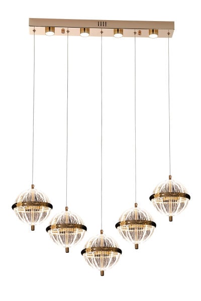 Barkın 5'Li 37 Watt Sıralı Gold Ledli Modern Salon Avize