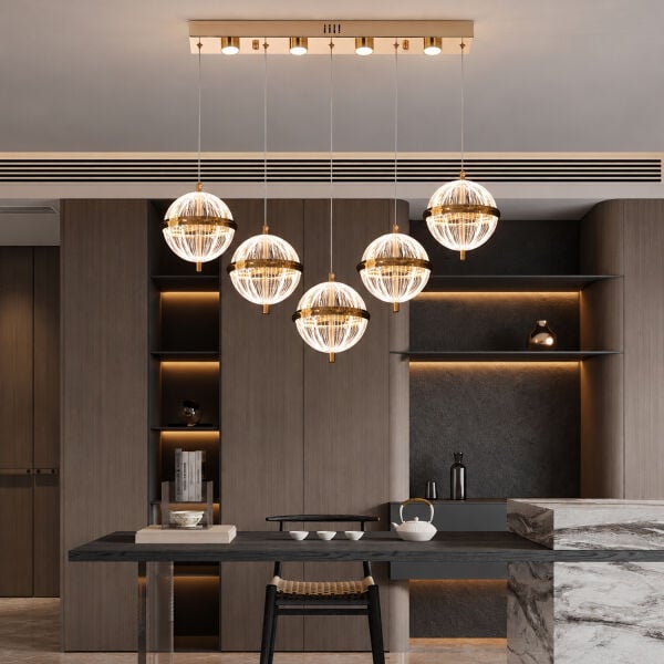 Barkın 5'Li 37 Watt Sıralı Gold Ledli Modern Salon Avize