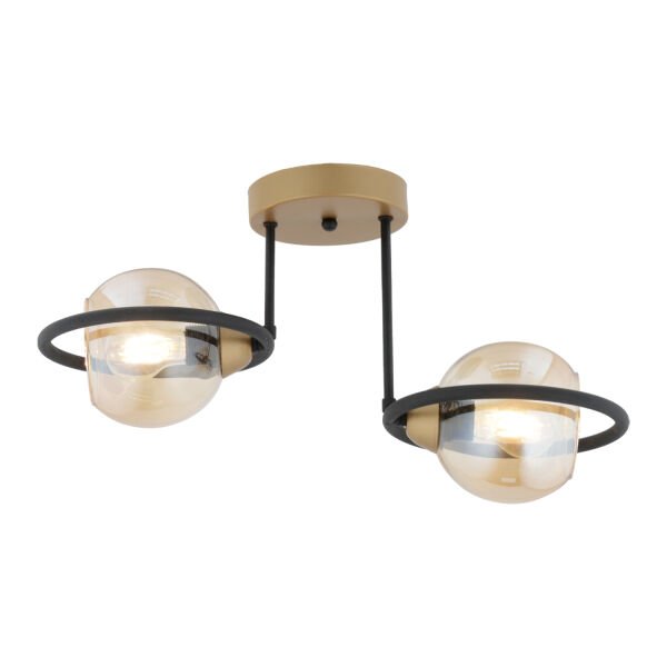 Becca 2'li Siyah Eskitme Bal Camlı Top Avize Modern Oturma Odası Salon Avize