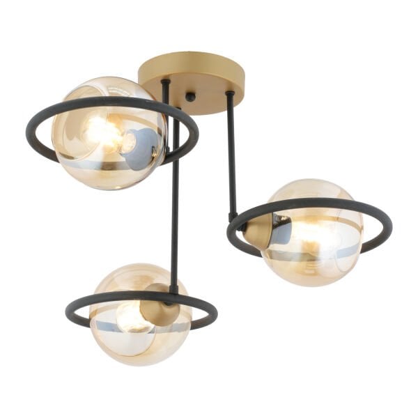 Becca 3'lü Siyah Eskitme Bal Camlı Top Avize Modern Oturma Odası Salon Avize