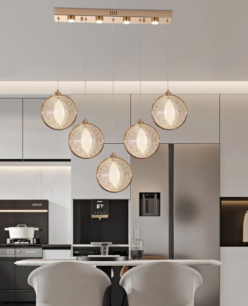 Edward 5'Li 67 Watt Sıralı Gold Ledli Modern Salon Avize