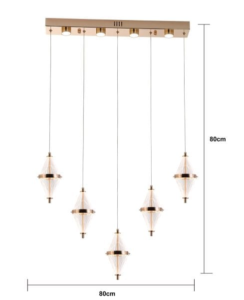 Edward 5'Li 67 Watt Sıralı Gold Ledli Modern Salon Avize