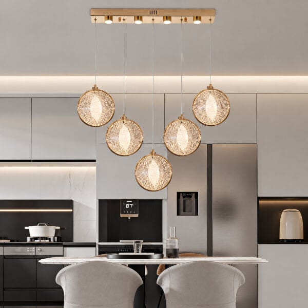 Edward 5'Li 67 Watt Sıralı Gold Ledli Modern Salon Avize