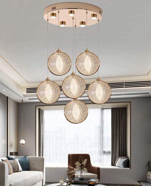 Edward 6'Lı 70 Watt Yuvarlak Gold Ledli Modern Salon Avize