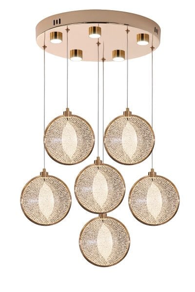 Edward 6'Lı 70 Watt Yuvarlak Gold Ledli Modern Salon Avize