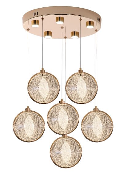 Edward 6'Lı 70 Watt Yuvarlak Gold Ledli Modern Salon Avize