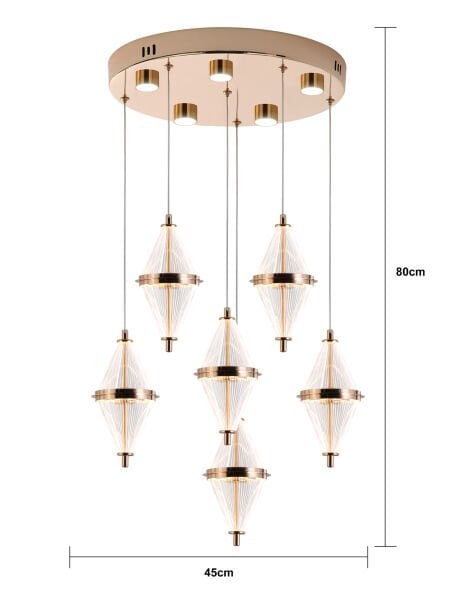 Edward 6'Lı 70 Watt Yuvarlak Gold Ledli Modern Salon Avize