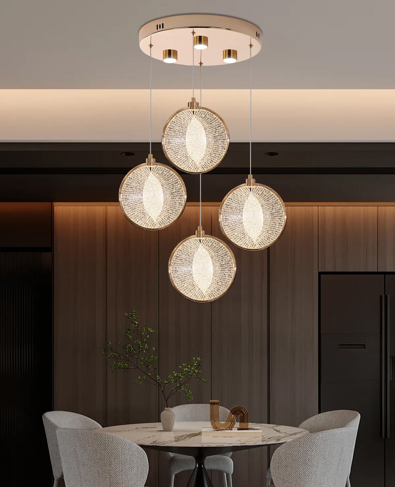 Edward 4'Lü 42 Watt Yuvarlak Gold Ledli Modern Salon Avize