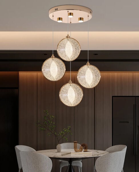 Edward 4'Lü 42 Watt Yuvarlak Gold Ledli Modern Salon Avize