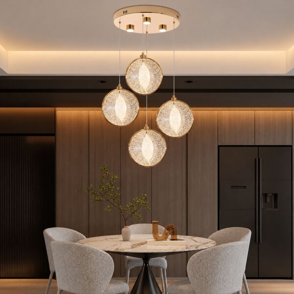 Edward 4'Lü 42 Watt Yuvarlak Gold Ledli Modern Salon Avize