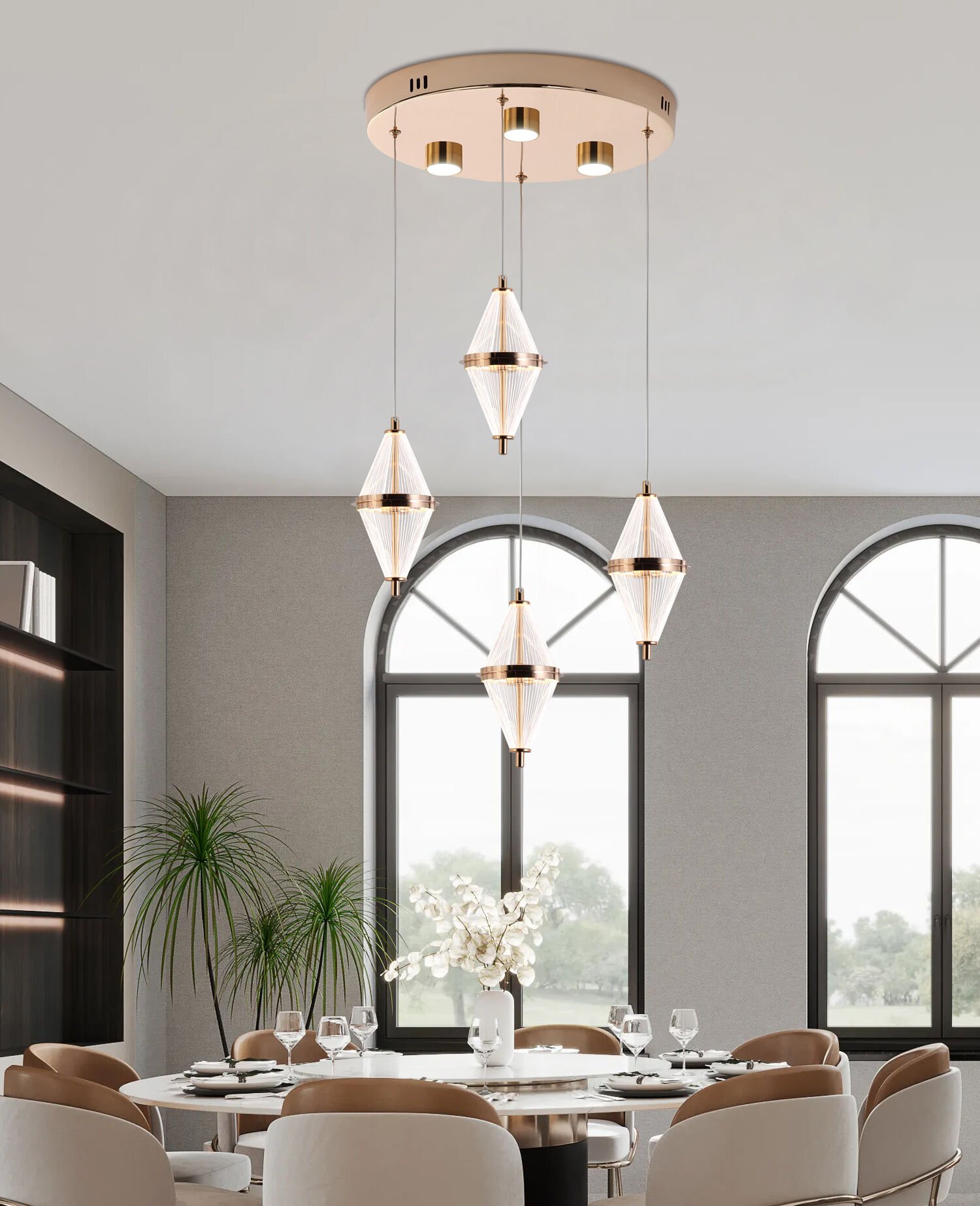 Harold 4'Lü 24 Watt Yuvarlak Gold Ledli Modern Salon Avize