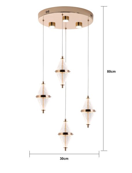 Harold 4'Lü 24 Watt Yuvarlak Gold Ledli Modern Salon Avize