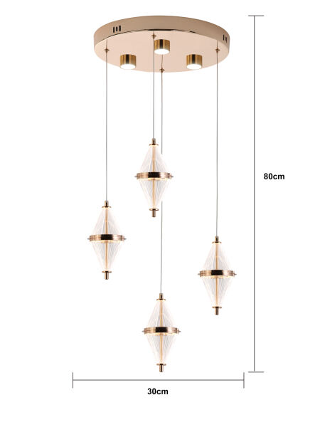 Harold 4'Lü 24 Watt Yuvarlak Gold Ledli Modern Salon Avize