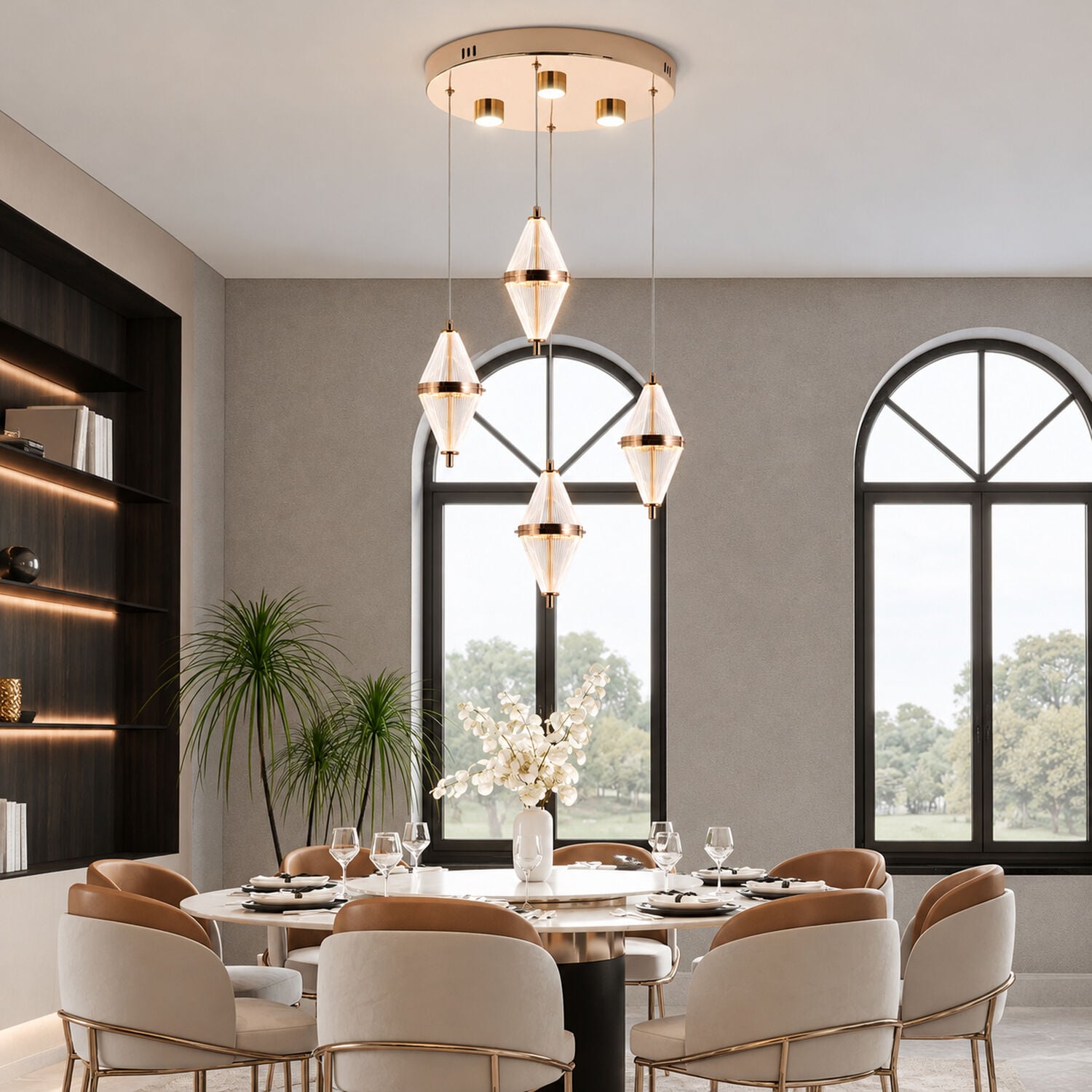 Harold 4'Lü 24 Watt Yuvarlak Gold Ledli Modern Salon Avize