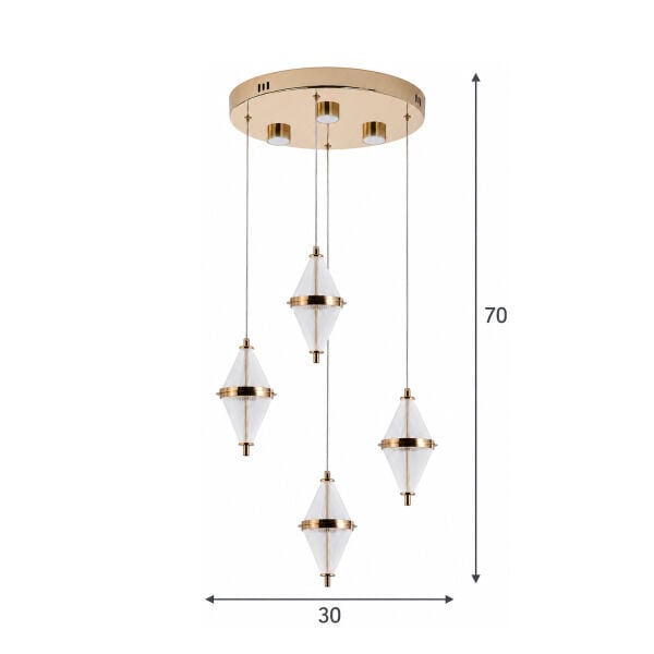 Harold 4'Lü 24 Watt Yuvarlak Gold Ledli Modern Salon Avize