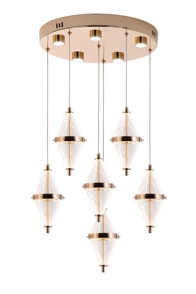 Harold 6'Lı 40 Watt Yuvarlak Gold Ledli Modern  Salon Avize