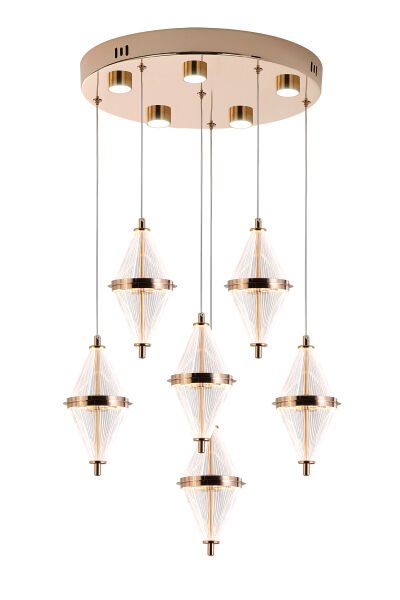 Harold 6'Lı 40 Watt Yuvarlak Gold Ledli Modern  Salon Avize