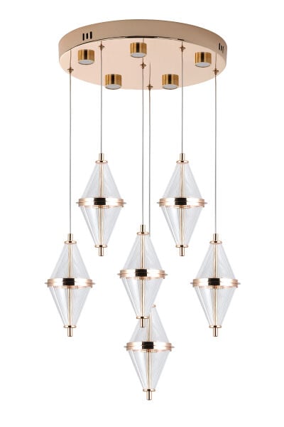 Harold 6'Lı 40 Watt Yuvarlak Gold Ledli Modern  Salon Avize