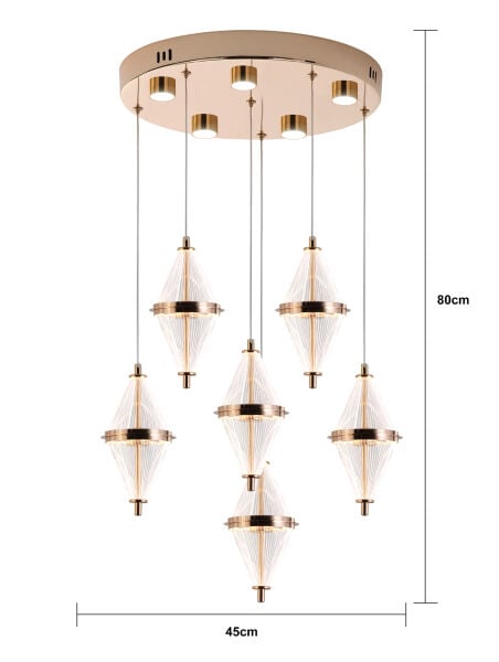 Harold 6'Lı 40 Watt Yuvarlak Gold Ledli Modern  Salon Avize