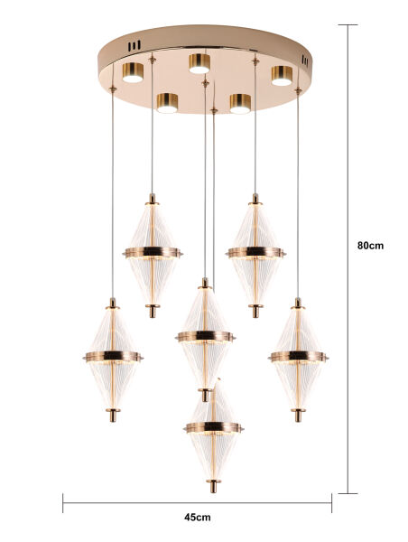 Harold 6'Lı 40 Watt Yuvarlak Gold Ledli Modern  Salon Avize
