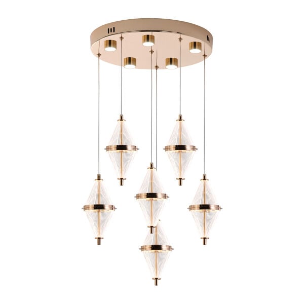 Harold 6'Lı 40 Watt Yuvarlak Gold Ledli Modern  Salon Avize
