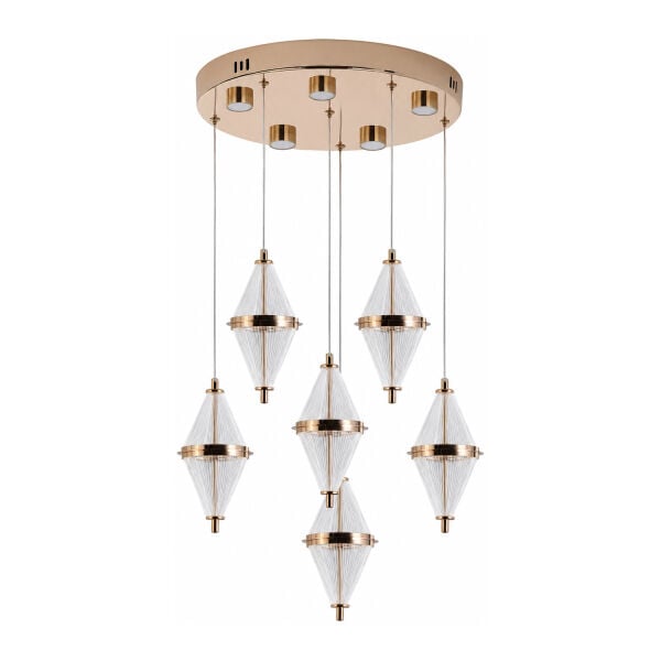 Harold 6'Lı 40 Watt Yuvarlak Gold Ledli Modern  Salon Avize