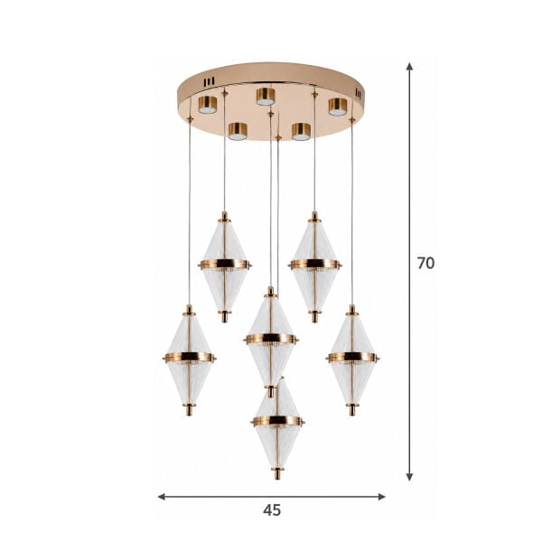 Harold 6'Lı 40 Watt Yuvarlak Gold Ledli Modern  Salon Avize
