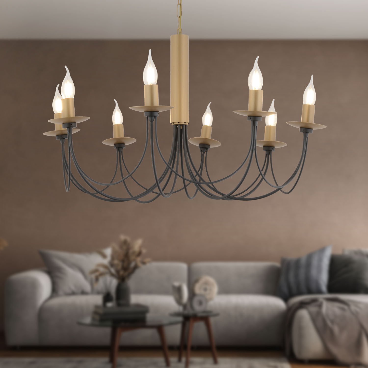Joyce 8'li Siyah Eskitme Yuvarlak Modern Oturma Odası Salon Avize