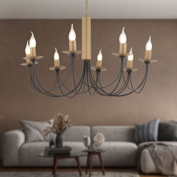 Joyce 8'li Siyah Eskitme Yuvarlak Modern Oturma Odası Salon Avize