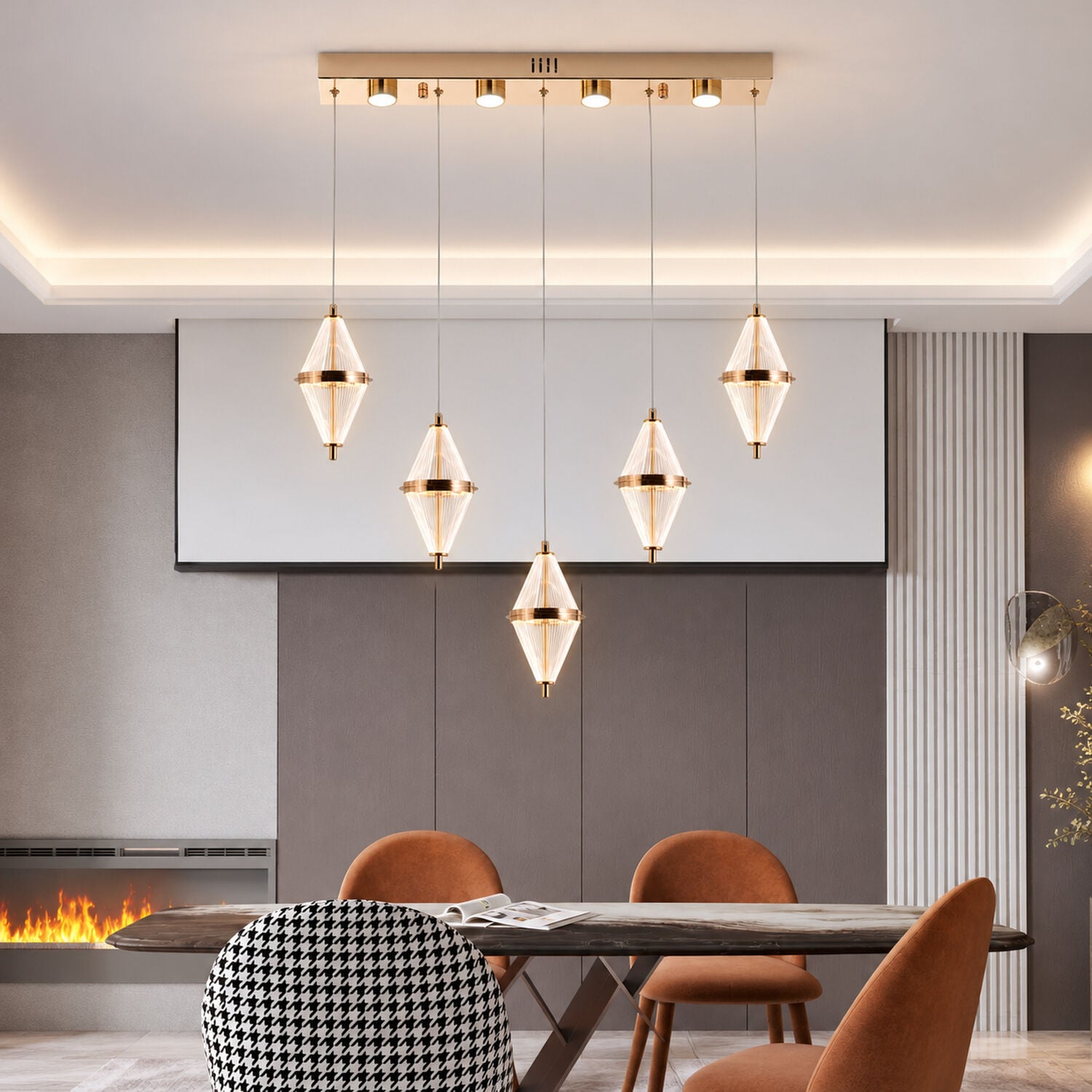 Harold 5'Li 37 Watt Sıralı Gold Ledli Modern Salon Avize